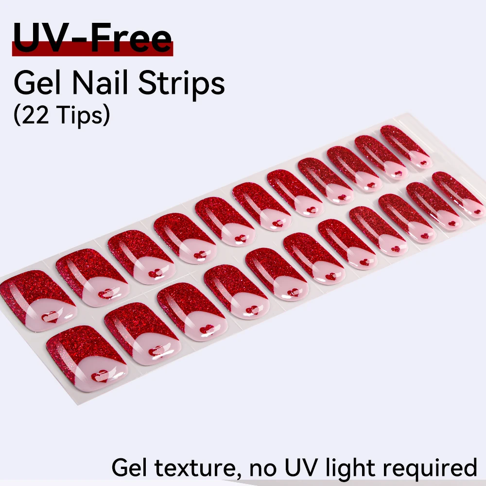 

Gel Nail Stickers UV FREE Wraps Fully Cured Gel Nail Strips 22 Tips Decal DIY Nail Art Home Manicure DON'T NEED UV LAMP