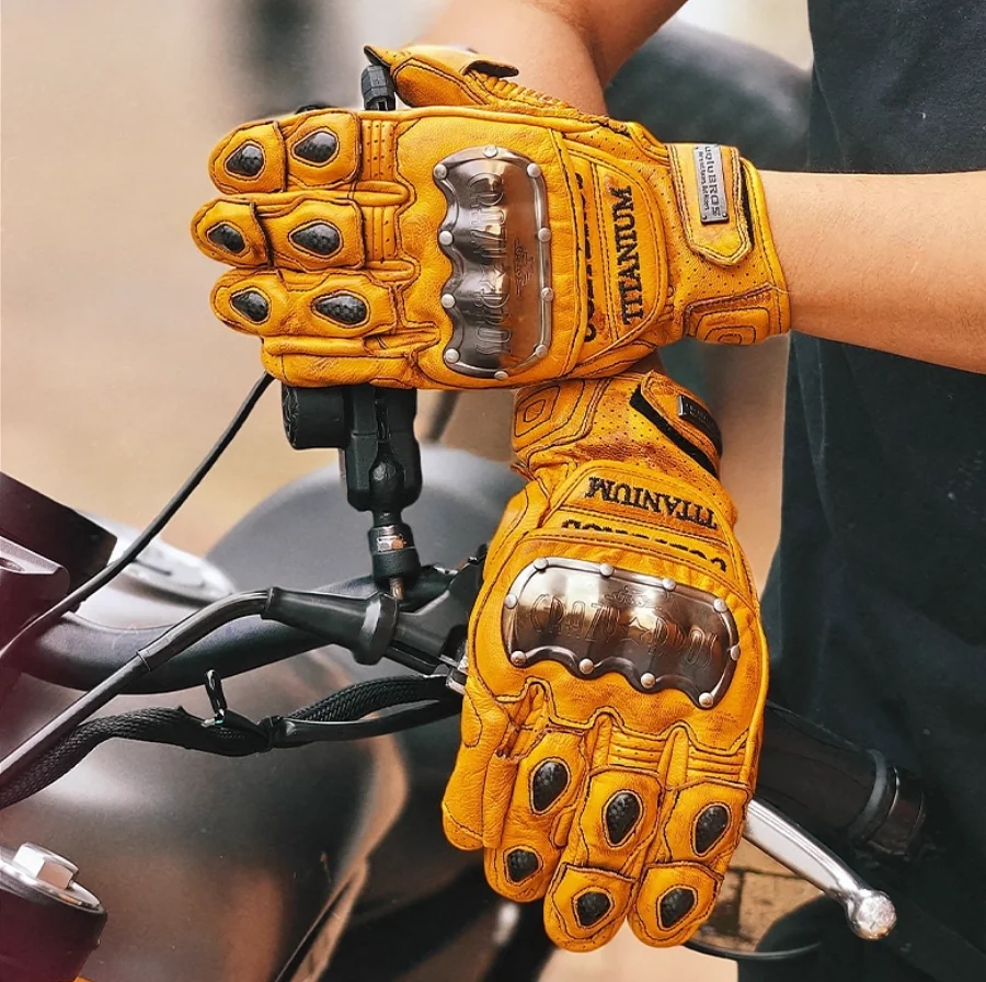Uglybros Retro Leather Motorcycle Gloves Unisex Protective Shell Windproof Outdoor Riding Gloves Motorbike Summer And Winter
