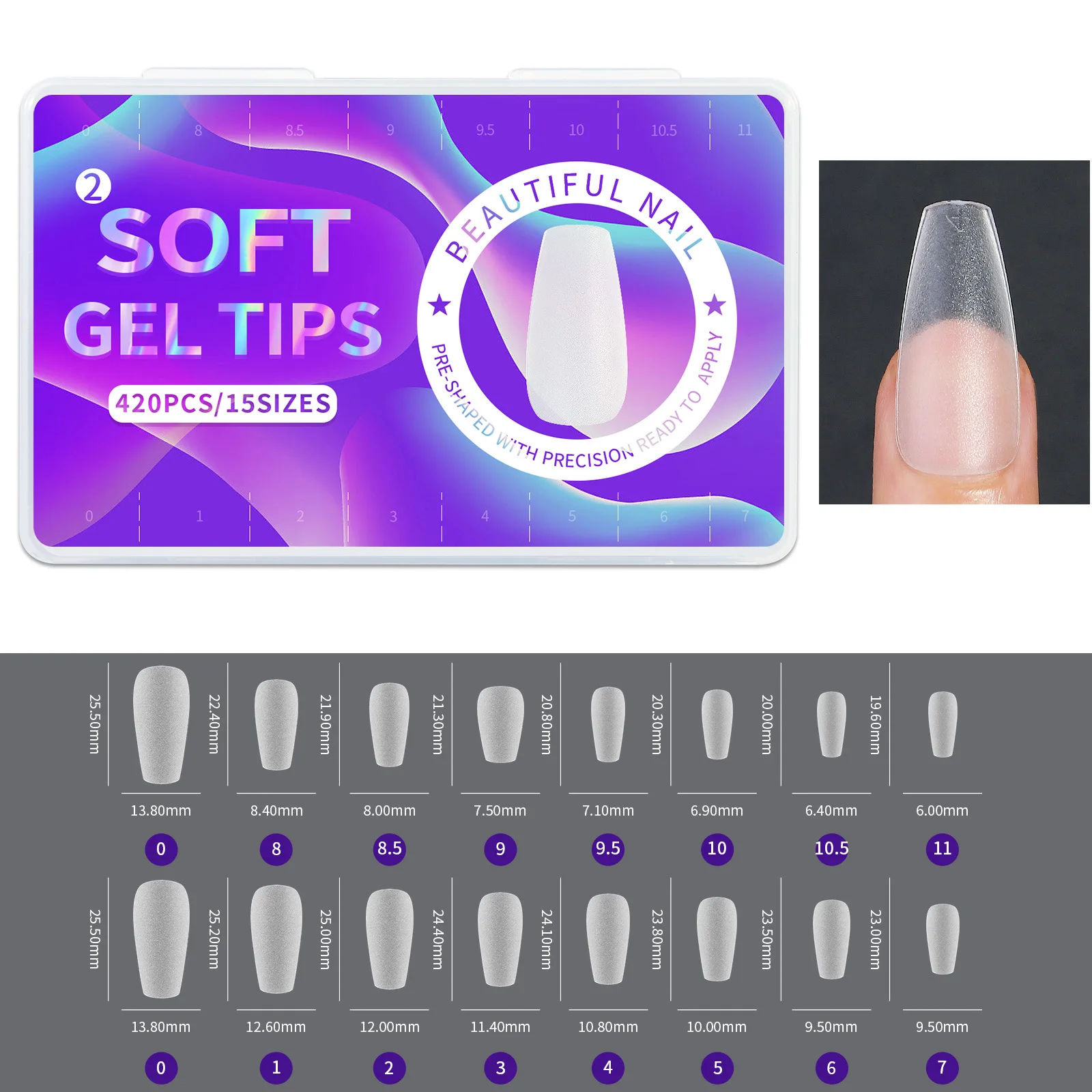 

420pcs/box Frosted Version False Nails Press On Acrylic Nails Almond Mixed Size Short Style Ultra Thin Traceless Nail Tips