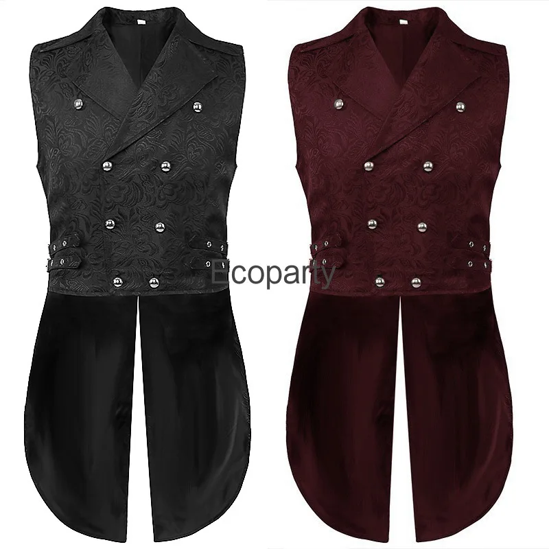 

Medieval Retro Steampunk Gothic Vest Men Double Breasted Jacquard Waistcoat Halloween Victorian Tailcoat Prom Cosplay Costumes