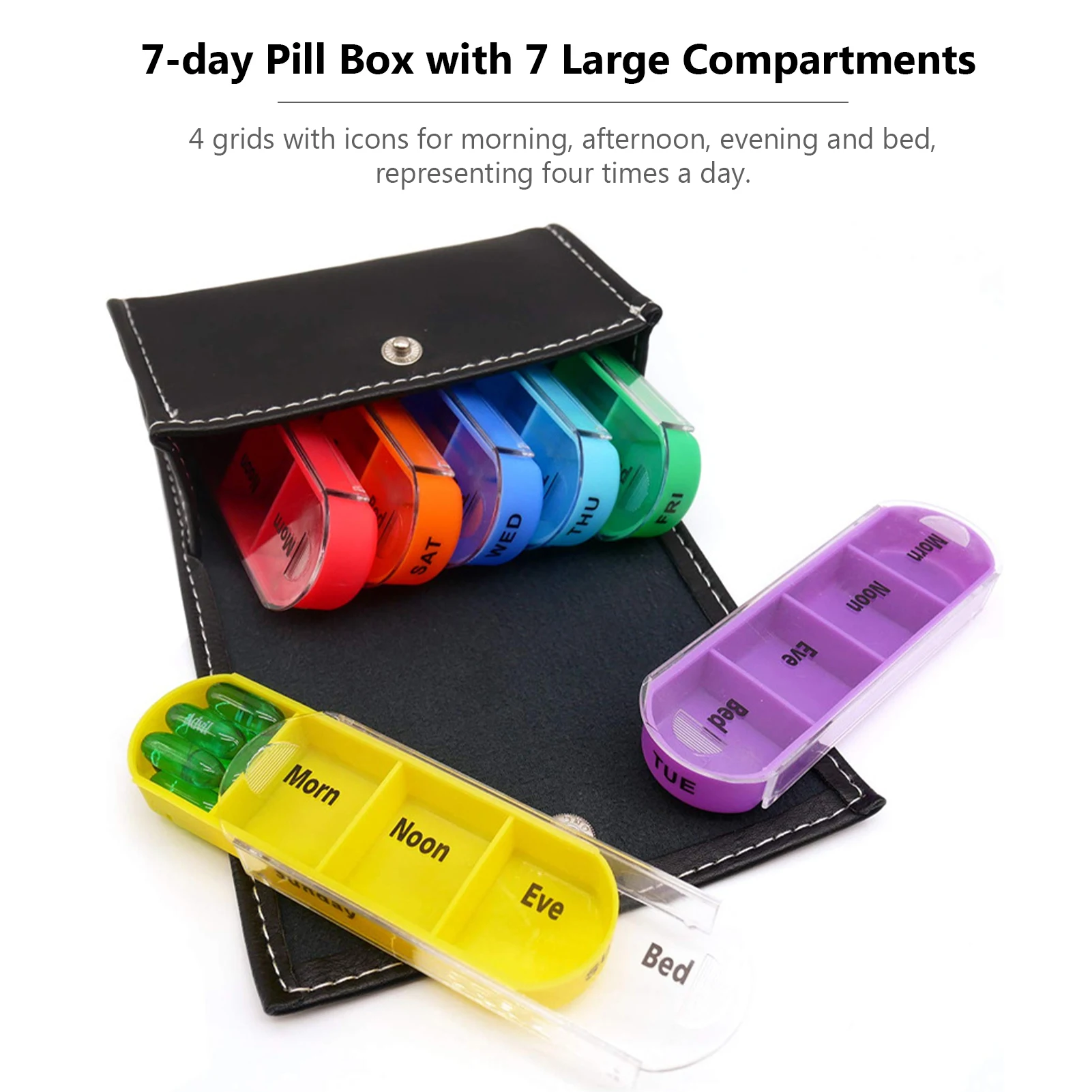 Pill Organizer for Travel Weekly Pill Box 7 Day Pill Case Daily Medicine Organizer 7 Compartments Pill Container