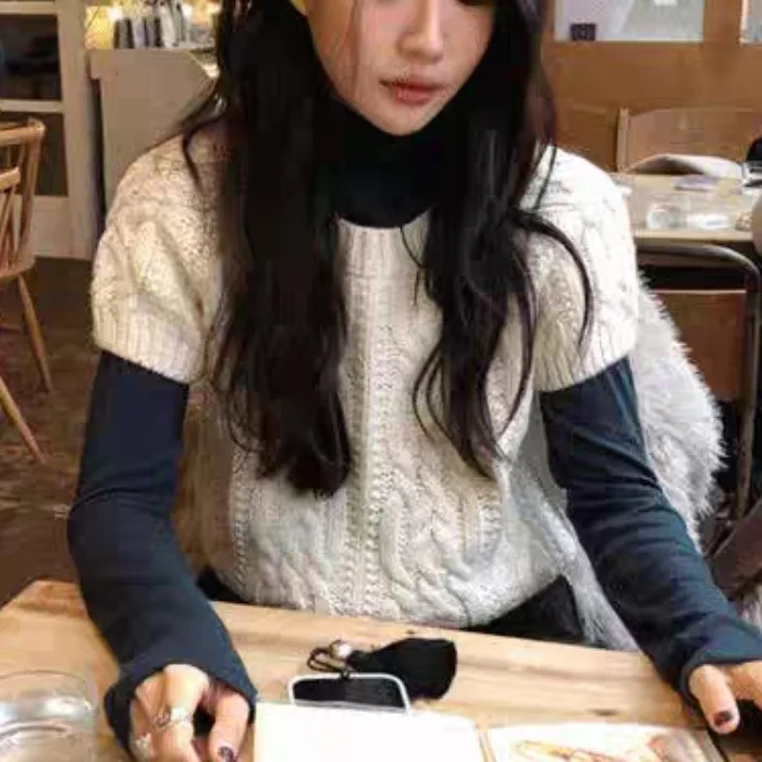 

Шикарный осенний винтажный трикотаж, круглая женская хлопковая футболка Ne ort Sve, корейский Sle Faionable Agel, ретро-узор