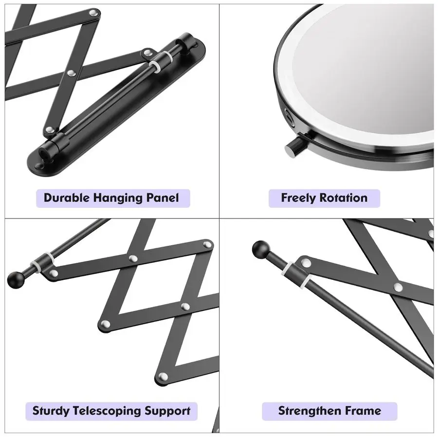 مرآة مكياج مثبتة على الحائط 8 بوصة مزدوجة الجوانب 1X 10X مرآة مكبرة مع 3 أضواء ملونة شاشة لمس قابلة للتعتيم، 360 دوارة 19. #5