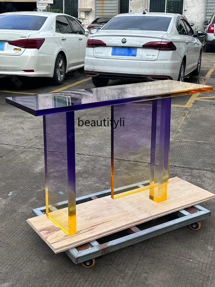 

Acrylic Custom Console Tables Hotel Villa Shop Transparent Gradient Console Narrow Table