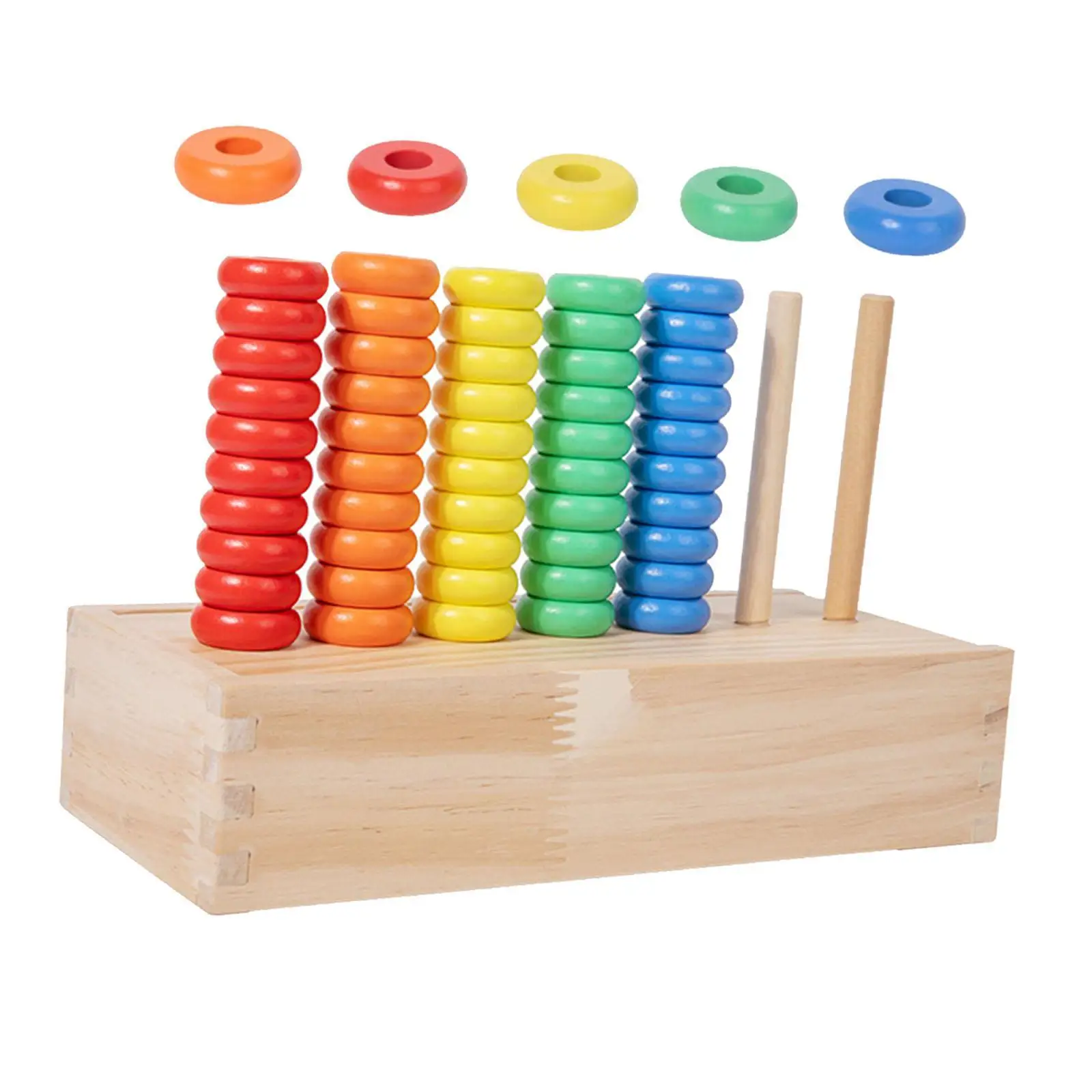 Wooden Stacking Rings Counting Game Rainbow Fine Motor Skill Wooden Toys Colour Sorting Puzzle for Boy Girl First Birthday
