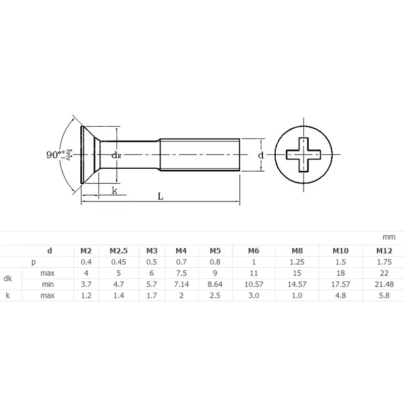 M4 - 0.7 ( 4mm )  Solid Brass Phillips FLAT HEAD Machine Screw DIN 965 Bolts ISO 7046 bolts Type H Recess