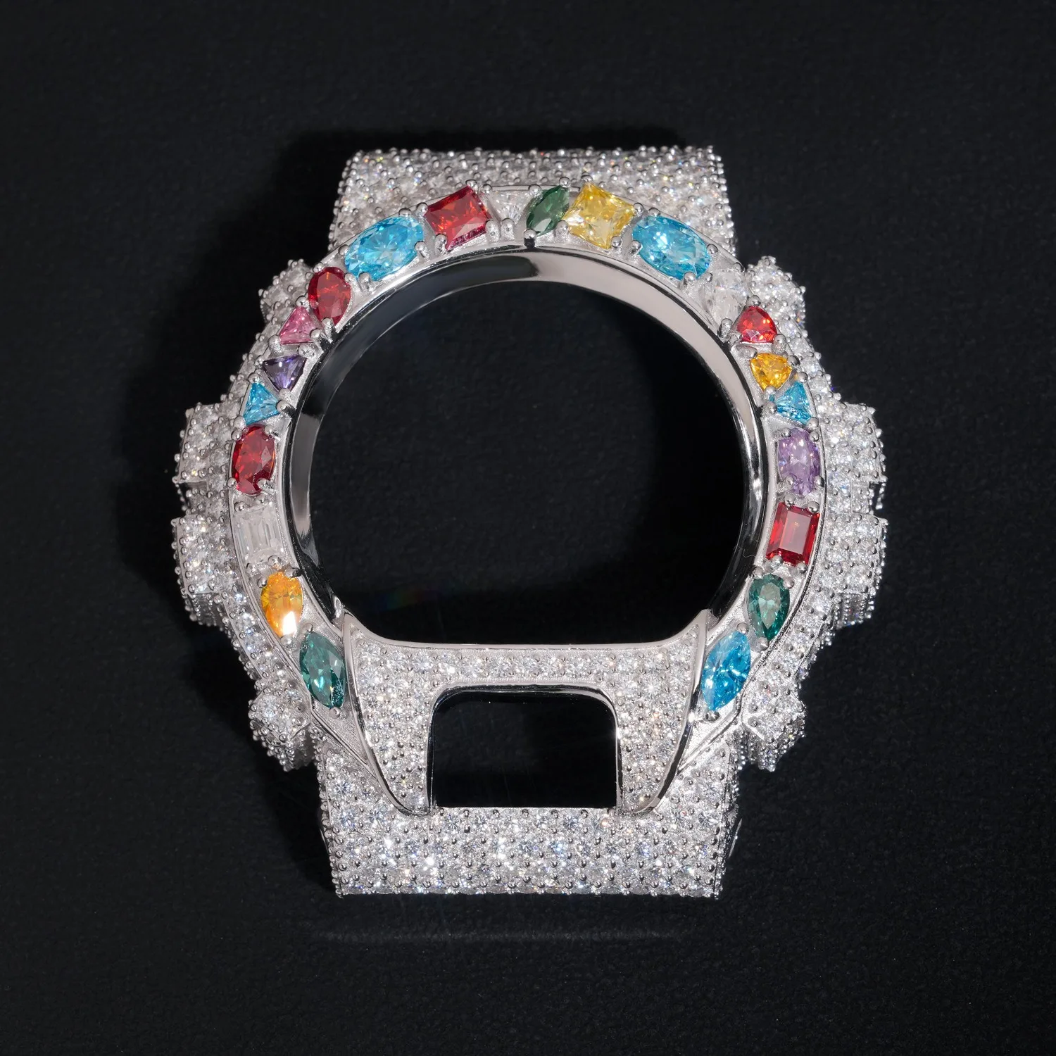 

LYEE CYEE Iced-Out Watch Case with Rainbow Edge: Full Moissanite & Colorful Stones. Unique Hip-Hop Bling, GRA Certified Luxur