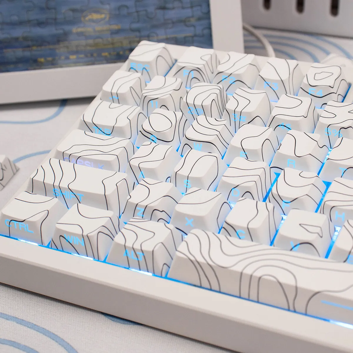 

Колпачки для клавиш Altitudes Line, белые с черным, с ярким принтом, PBT, профиль Cherry, сублимационная печать, для механических клавиатур MX Gamer