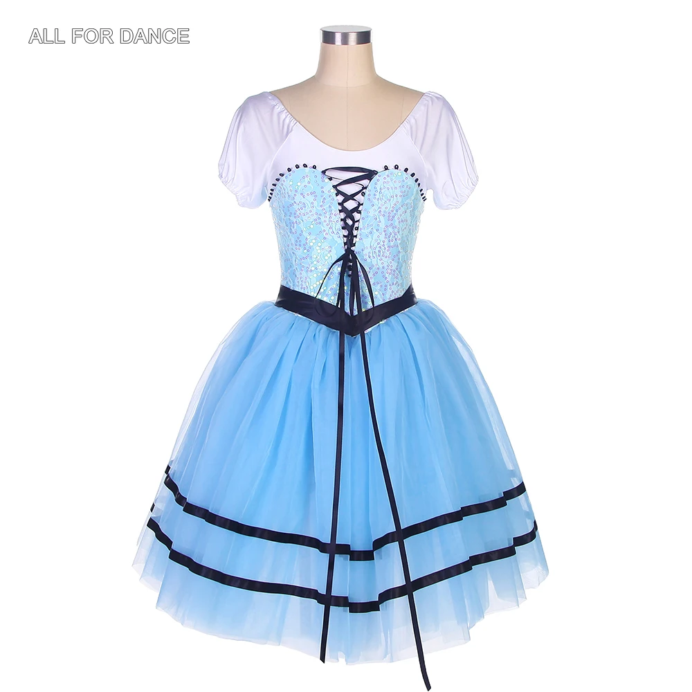 

22067 Sky Blue Spandex Bodice with Sequin Lace Romantic Tulle Skirt Long Ballet Tutu For Girls&Women Performance Dance Dress