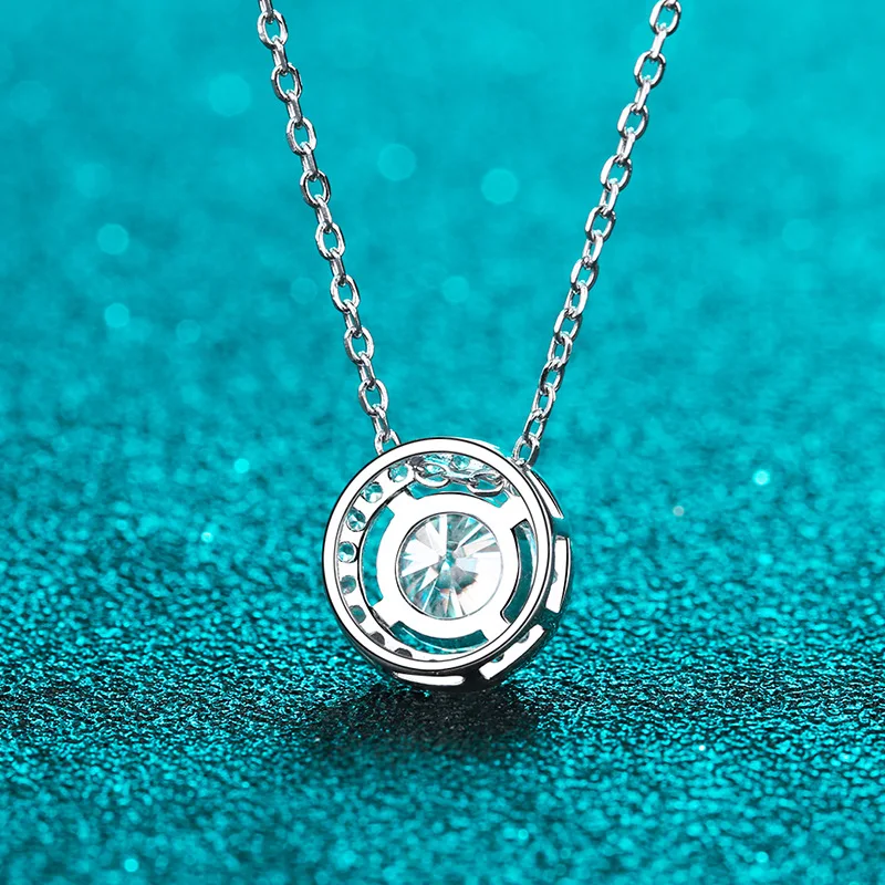 Dazzling 18K Real Platinum PT950 Moissanite Necklace Women's Round Pendant Simple Korean Version