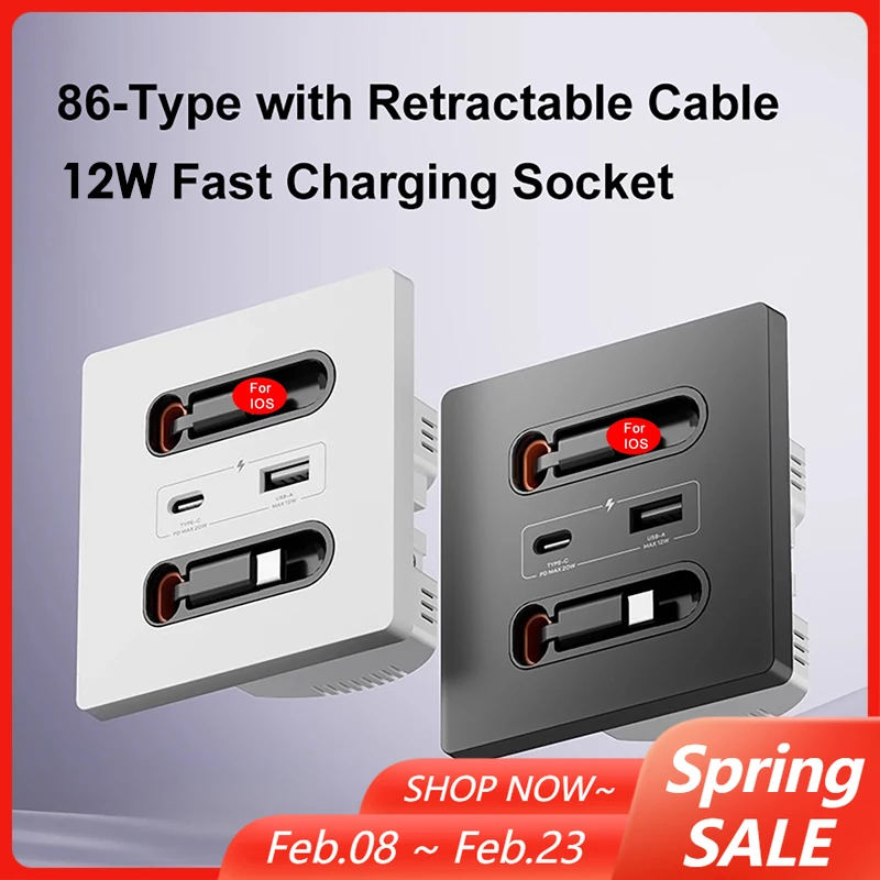 

Универсальная умная розетка европейского стандарта с линией зарядки, 12 Вт, быстрая зарядка, порт USB C, настенная панель для ПК, зарядка мобильного телефона, розетка типа C
