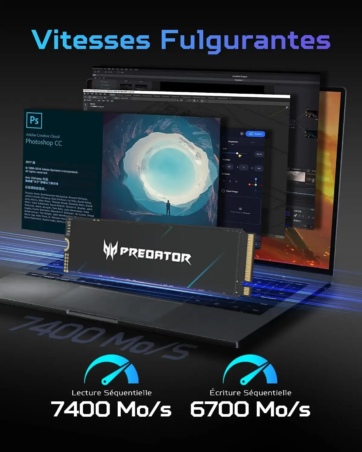 Predator M.2 SSD 2TB GM7000 with DRAM Cache NVMe 1.4 2280 PCIe Gen4×4 Ultra High Speed (maximum Read: 7400MB/s, Max Write: 6700MB/s) 3D NAND TLC Internal SSD Compatible with PS5 Pro - BL.9BWWR.106