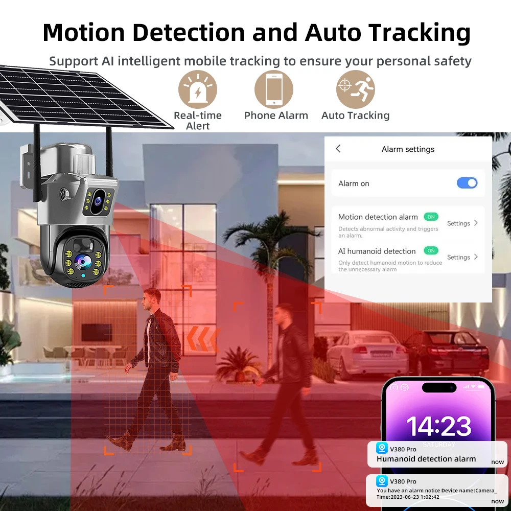 8MP 4G بطاقة SIM كاميرا تعمل بالطاقة الشمسية في الهواء الطلق كاميرا مراقبة CCTV لاسلكية مع لوحة طاقة شمسية عدسة مزدوجة PTZ IP كاميرا الحماية الأمنية #4