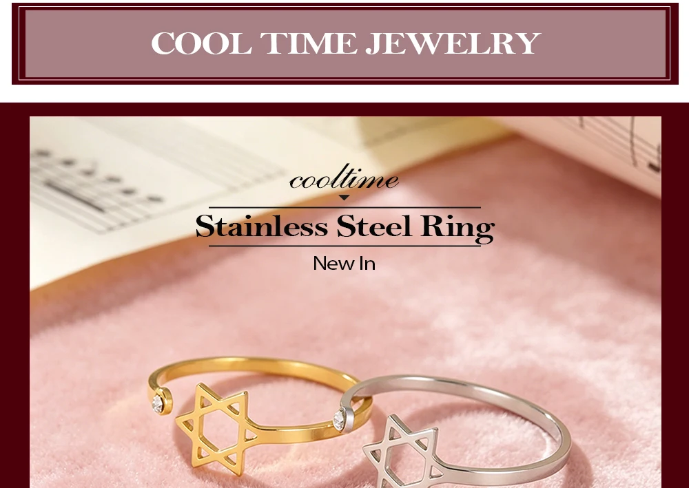CoolTime Minimalistischer Davidstern Offener Ring Goldfarben Hexagramm Zirkon Amulett Schutz Tägliches Tragen Kreuzschmuck für Frauen Geschenk – Detail 1