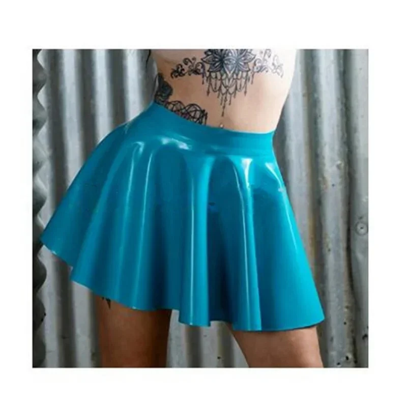 

Lake blue latex skirt A-Line blue latex mini dress cute girl sexy skirt