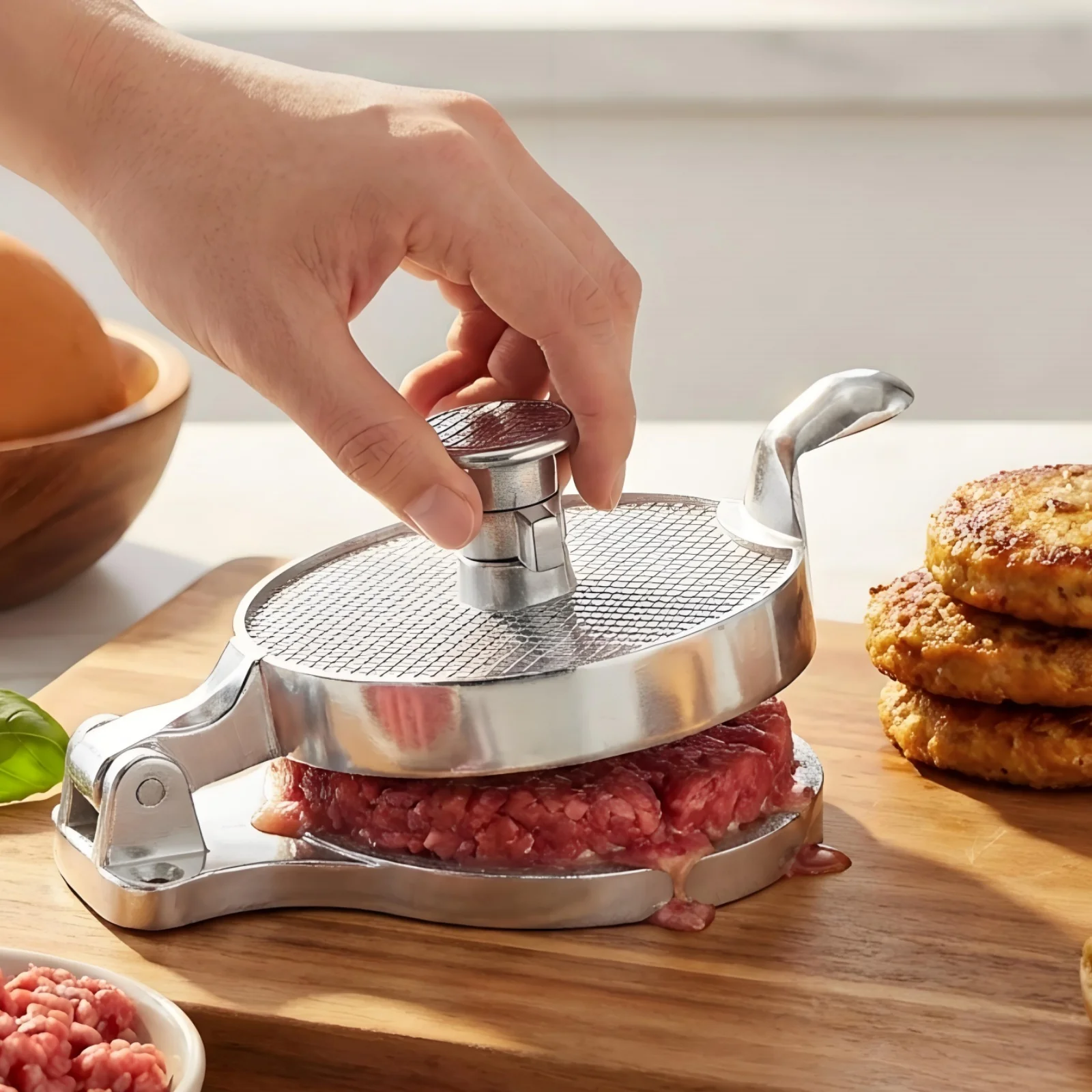 Prensa Manual para hamburguesas, prensa ajustable para hamburguesas, máquina para hacer carne antiadherente, prensa para hamburguesas de aleación de aluminio, máquina para hacer hamburguesas para Cocina