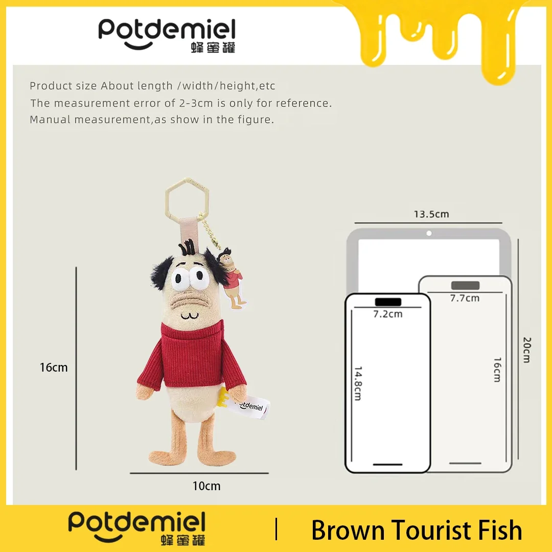 Potdemiel SpongeBob SquarePants Brown Tourist Fish Plush Keychain, Cute Funny Cartoon Stuffed Doll Bag Charm Pendant Kids Gift view 4