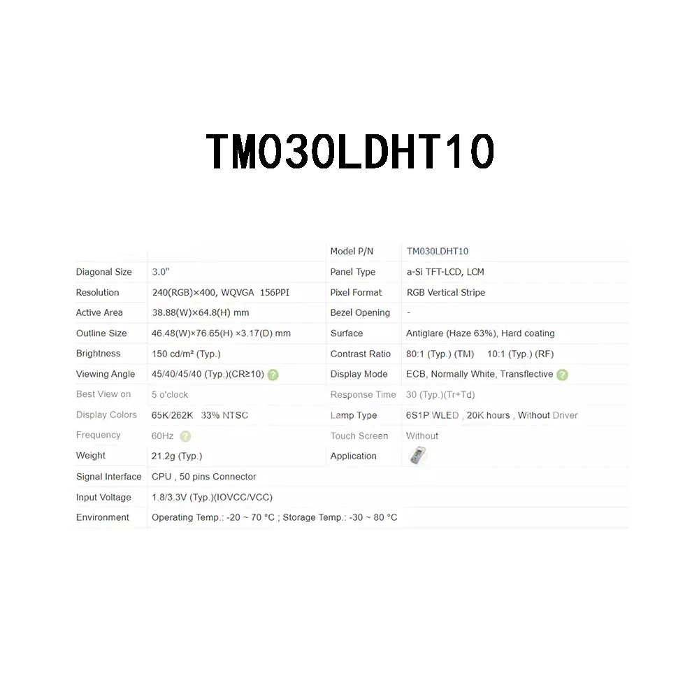 Fully Teste For industrial Equipment New Original TM030LDHT10 3.0-Inch LCD Display Screen Panel