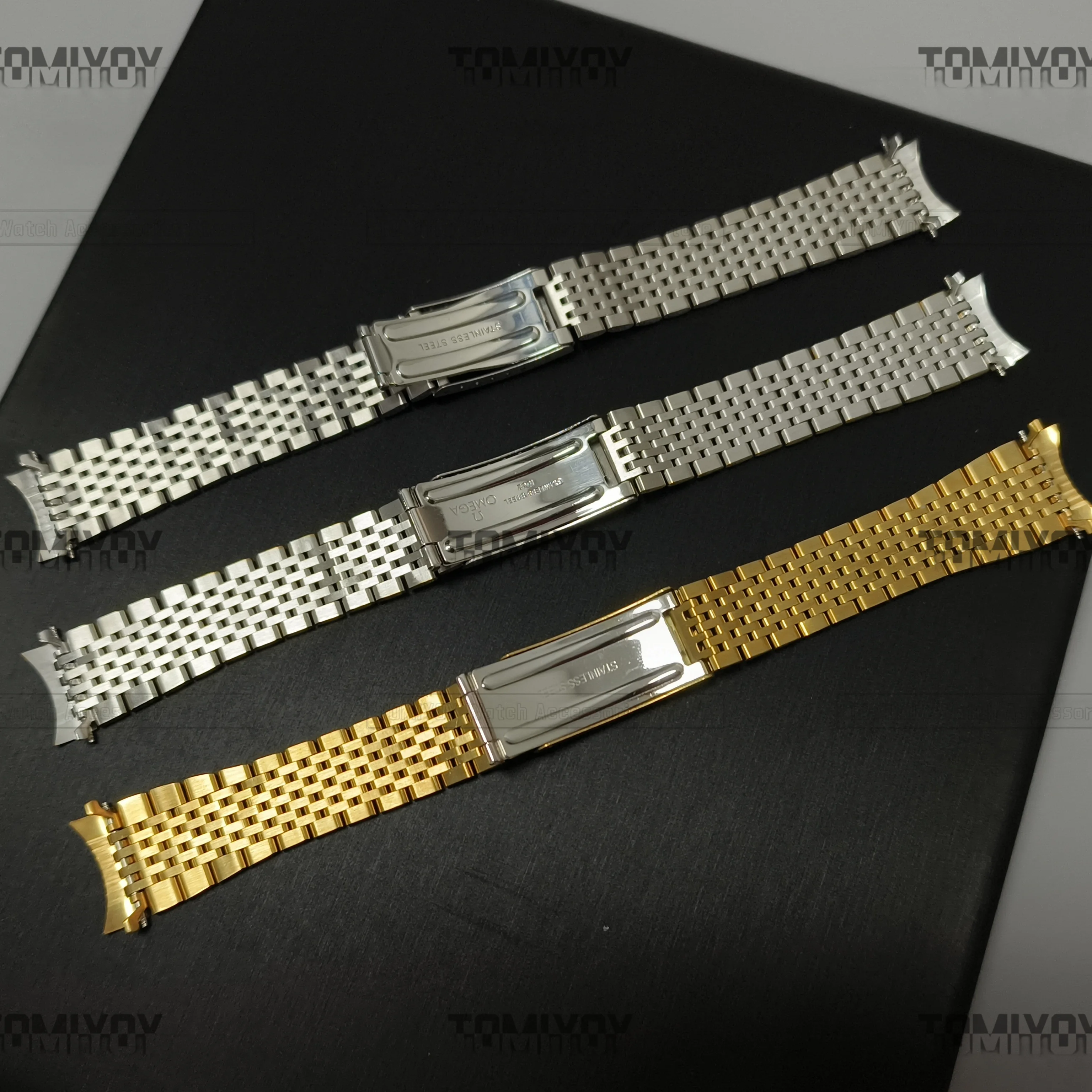 18mm 19mm 20mm Metal Watch Strap Nine Beads Watch Band Stainless Steel Bracelet Wrist Band Fit for Omega Seamaster