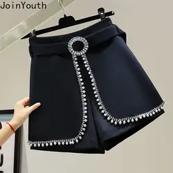 Temperament Shorts for Women 2024 New Bottoms High Waist Heavy Diamond Wide Leg Pants Summer Chic Pantalones Cortos De Mujer