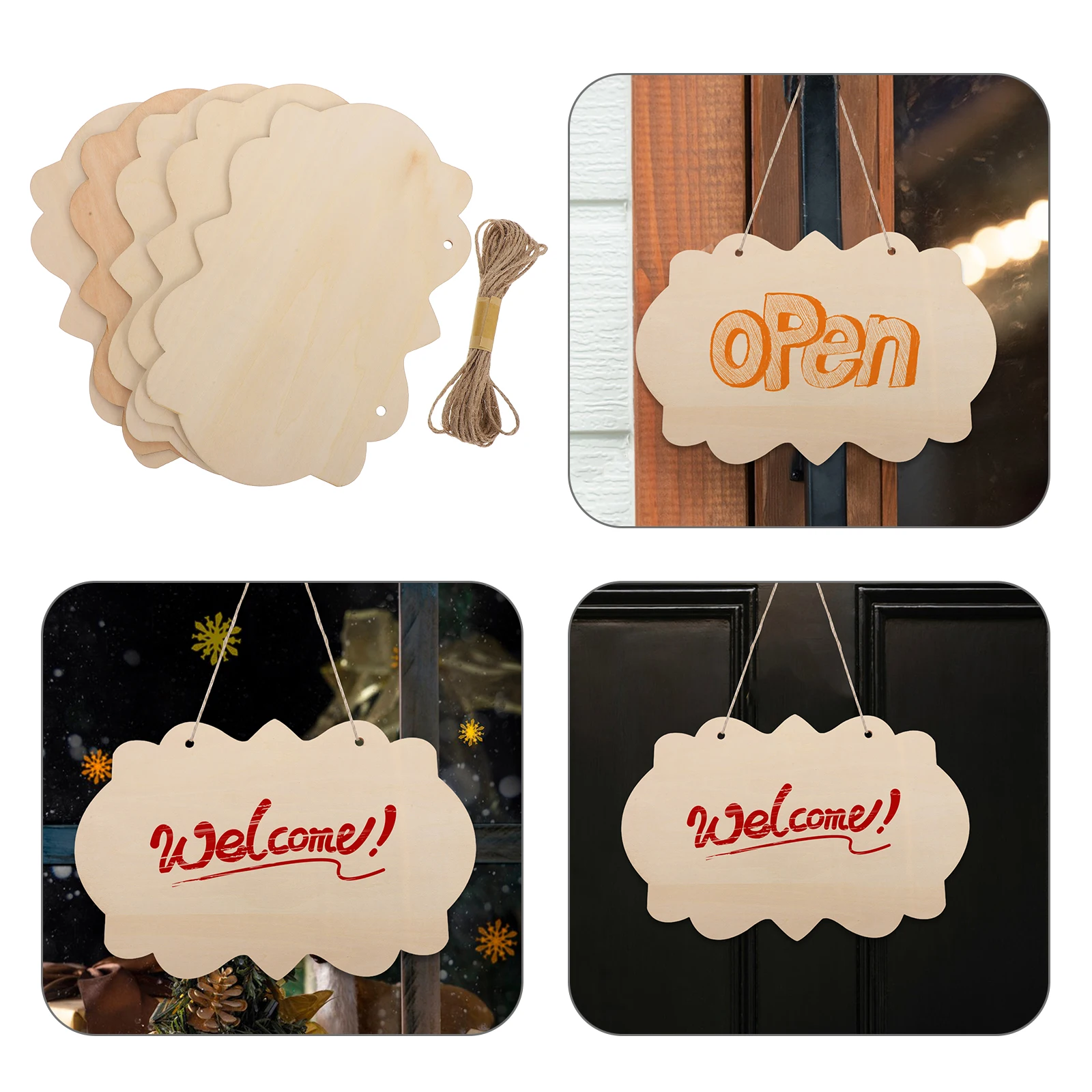 

5 Pcs Wooden Sign Blank Tags with Holes Plaque Decor Signs for Crafts DIY Flower Door Hangers House Number Hanging