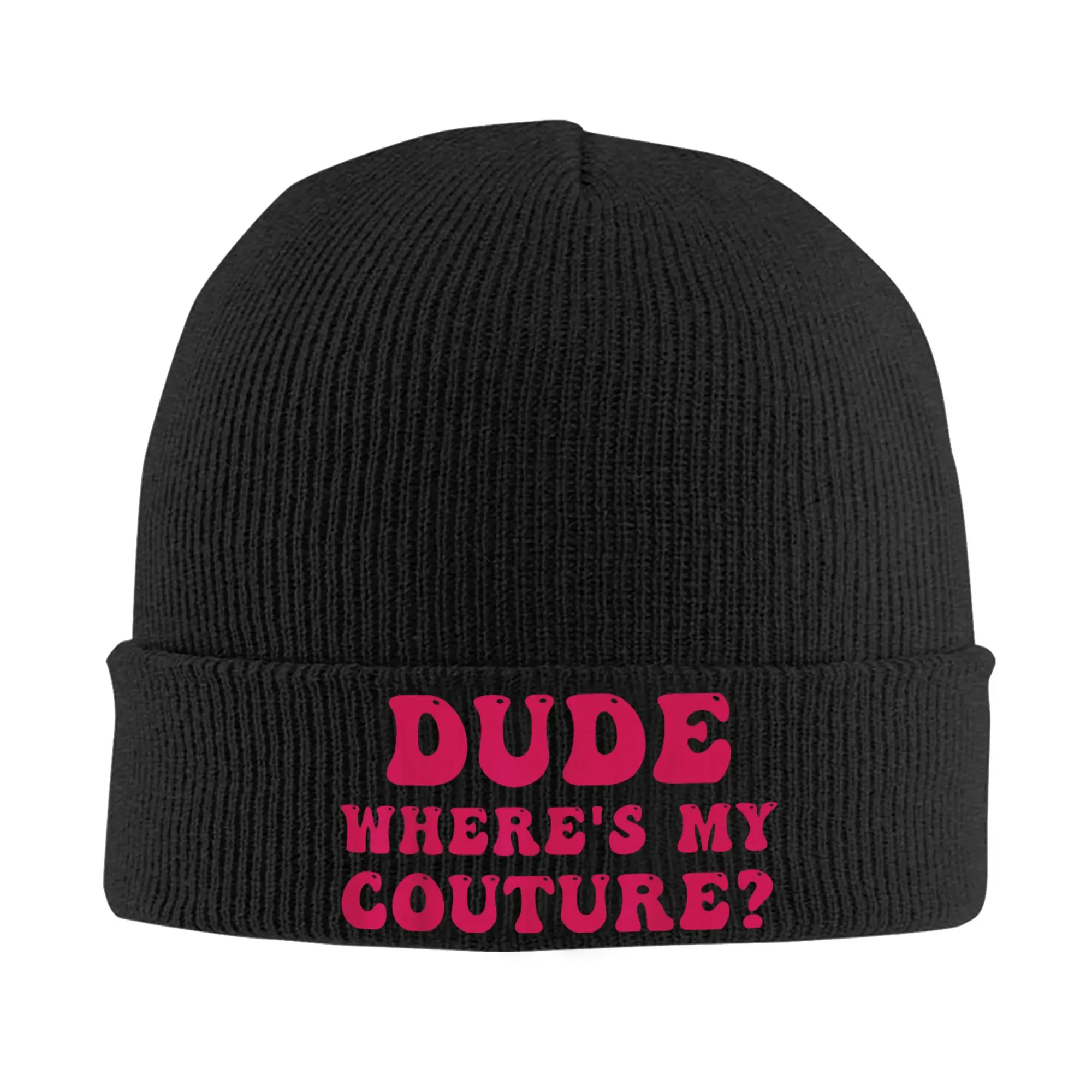 Dude Where's My Couture Groovy Sarcastic Funny Meme Saying Beanie Hats  Bonnet Hats Adult Unisex Vintage Hippie Skullies Beanies