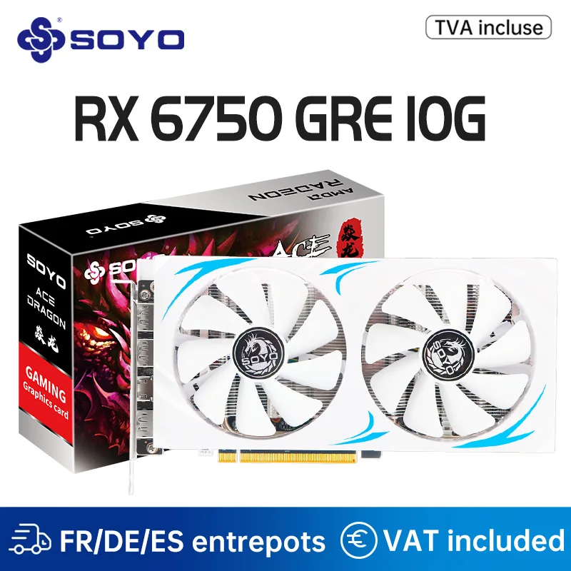 SOYO AMD Radeon RX6750 GRE 10 GB Gaming-Grafikkarte GDDR6-Speicher PCIEx16 4.0 für Desktop-Computer-Grafikkarten RX 6750 - Graphics Card