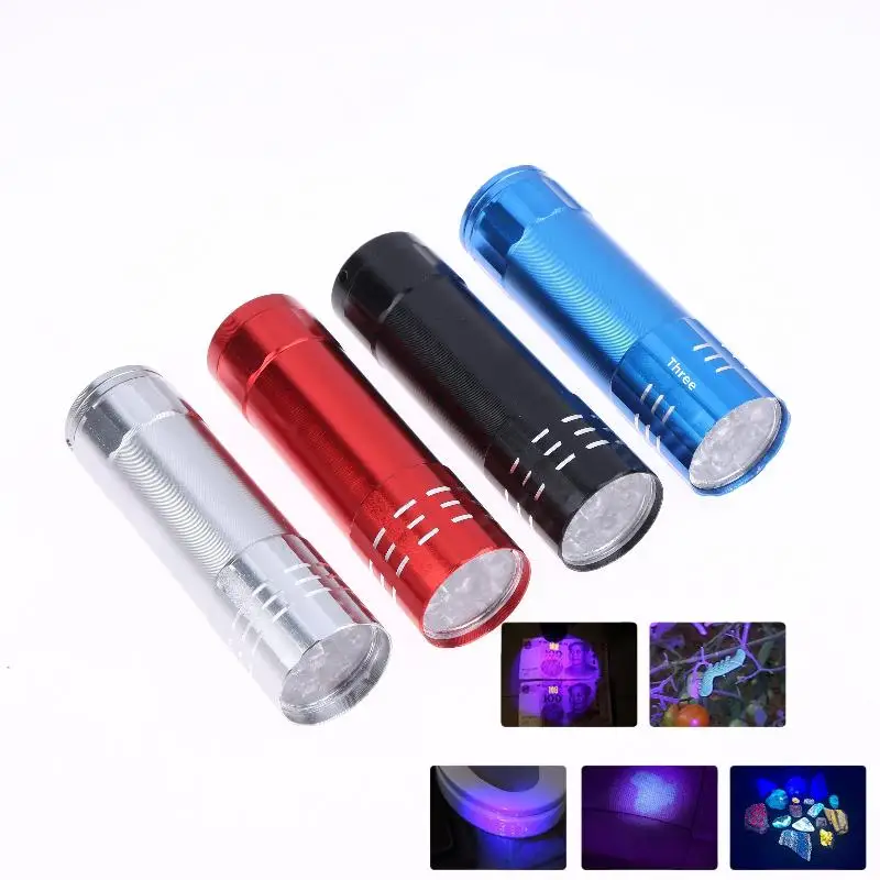1Pcs 50LM 395nm Mini UV Flashlight, Compact 9 LED Outdoor Lighting Tool, Portable Black Light for Hiking