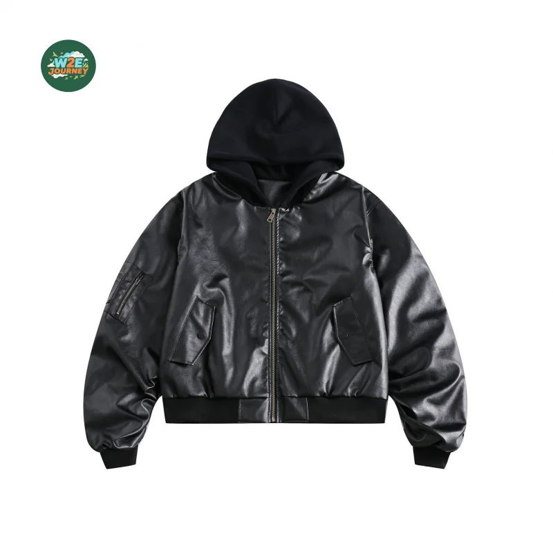 

W2EJOURNEY ЕС, США, размер, высокое качество, короткая бейсбольная куртка в стиле ретро, кожаное пальто, мужская модная брендовая элитная черная мотоциклетная куртка