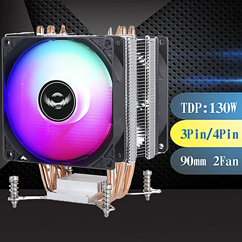 

QIUzAim CPU Processor 4 Heat Pipe Cooler 2 Fan PWM Installing LGA2011 x79 x99 E5 E3 2066 High Performance Hydraulic Bearings LED