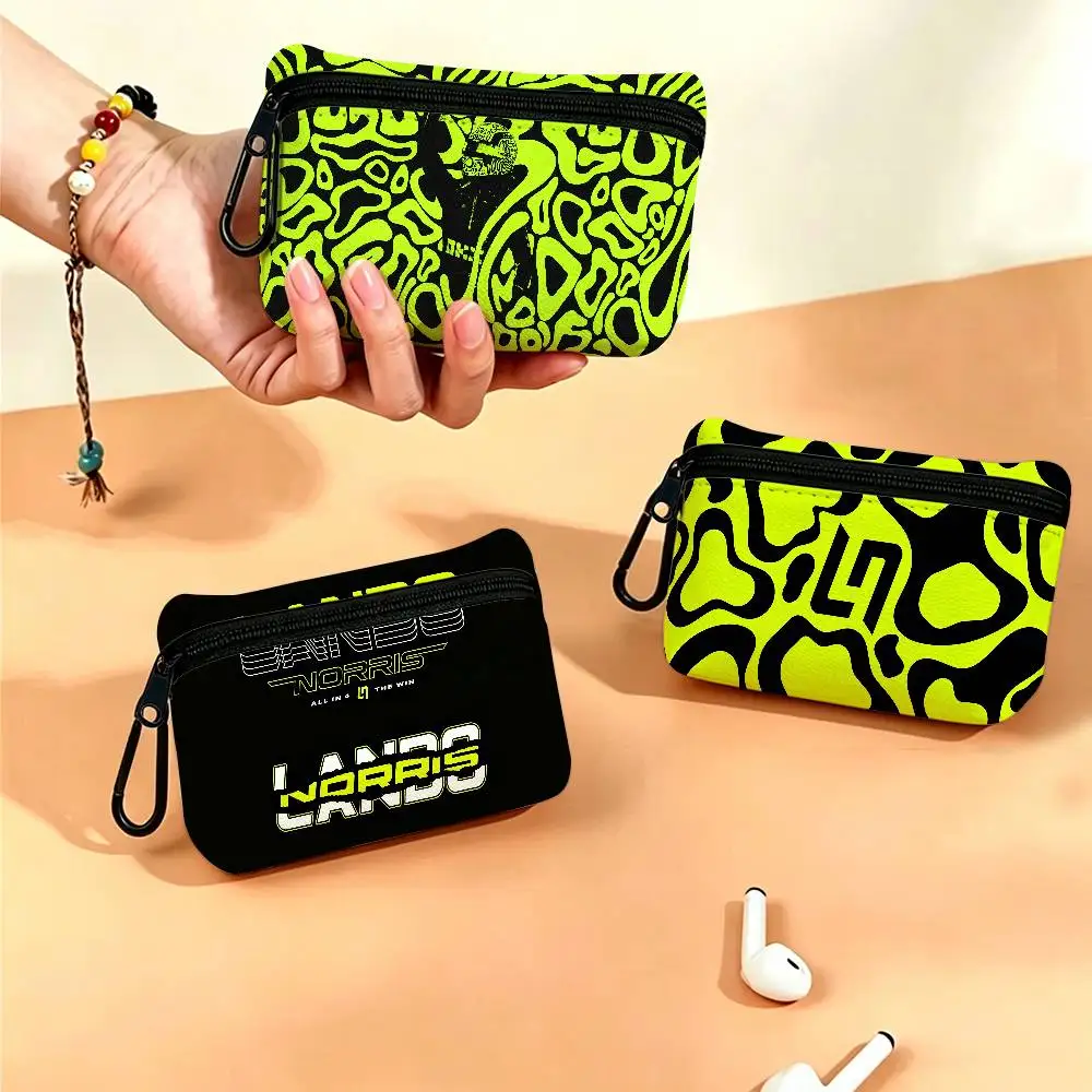 L-Lando Driver Norris Portable Mini Oxford Cloth Coin Purse With Carabiner Hook Zipper Key Card Earphone Storage Wallet