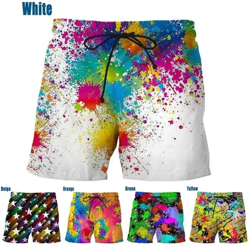 Color Ink Men\'s Swimming Shorts 3D Printed Splash Ink Drip Colorful Ice Shorts For Men Casual Quick Dry Trunks