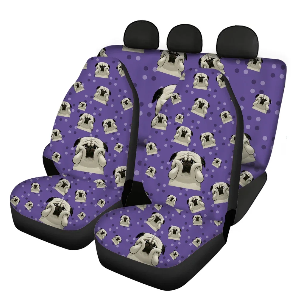 Cute Cartoon Pink Bulldog Print Car Seat Cover Sets for Women Men Easy to Install Clean Vehicles Seat Cushion Cover