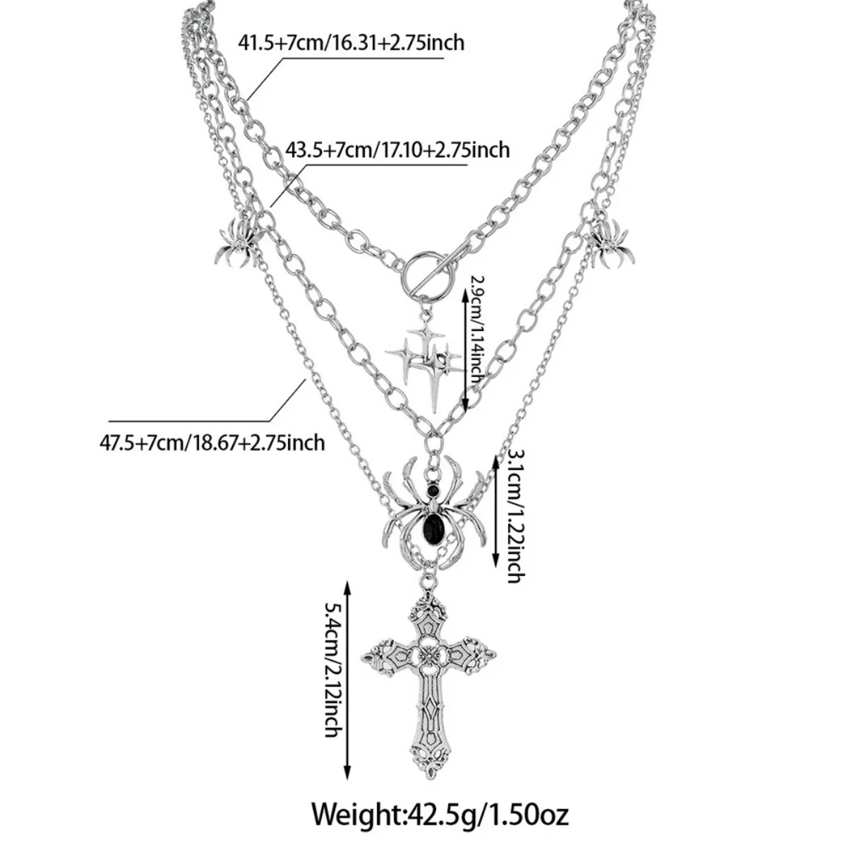 Dunkelschwarze Gothic-Spinnenkreuz-Anhänger-Mehrschichtige Halskette für Damen und Herren, Punk-Halloween-Herz-Fledermaus-Perlen-Choker, Cosplay-Schmuck – Detail 25
