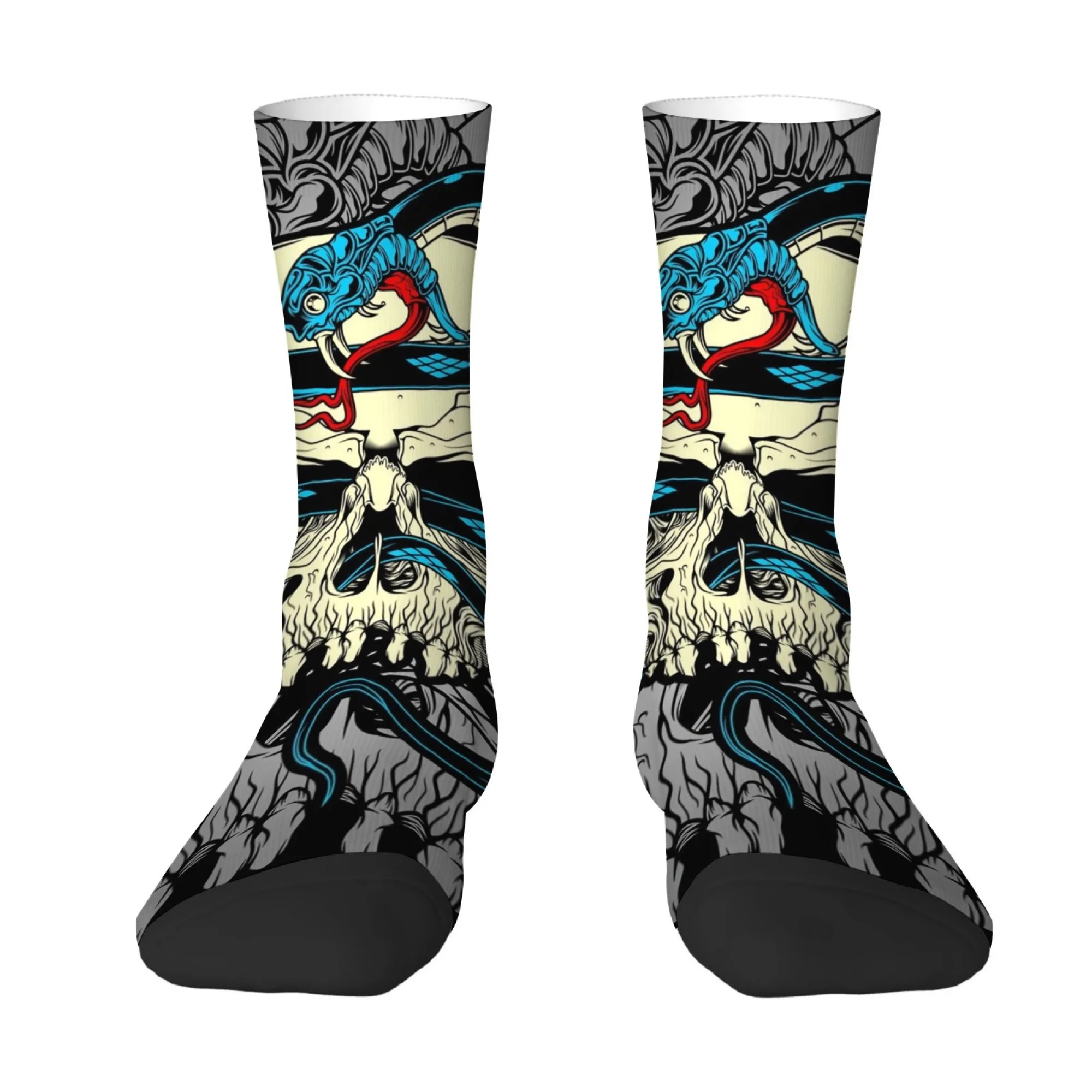 Men's Mid-calf Socks with Blue Snake and Skull Print Dark Hardcore  Street Style Breathable Comfortable and Soft Warm Socks