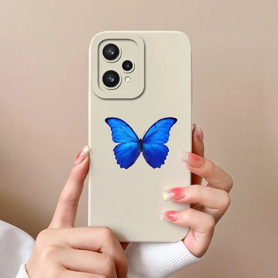 For Realme 9 Pro Plus Case Purple Butterfly Back Cover For Oppo Realme9 Funda Liquid Silicone Camera Protection Phone Cases