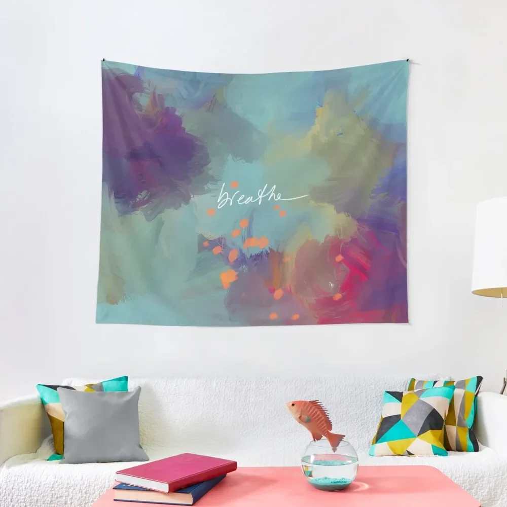 

Breathe - Inspirational Blue Abstract Art - Painting by Morgan Harper Nichols Tapestry Decor Home Wall Decorations Tapestry