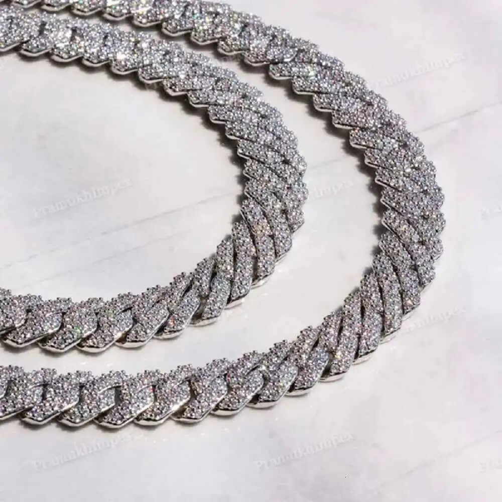 

Artificial Diamond Chain Silver Moissanite Round Miami Chains Wholesale Low Price Moissanite Cuban Link Chain Necklace for Him