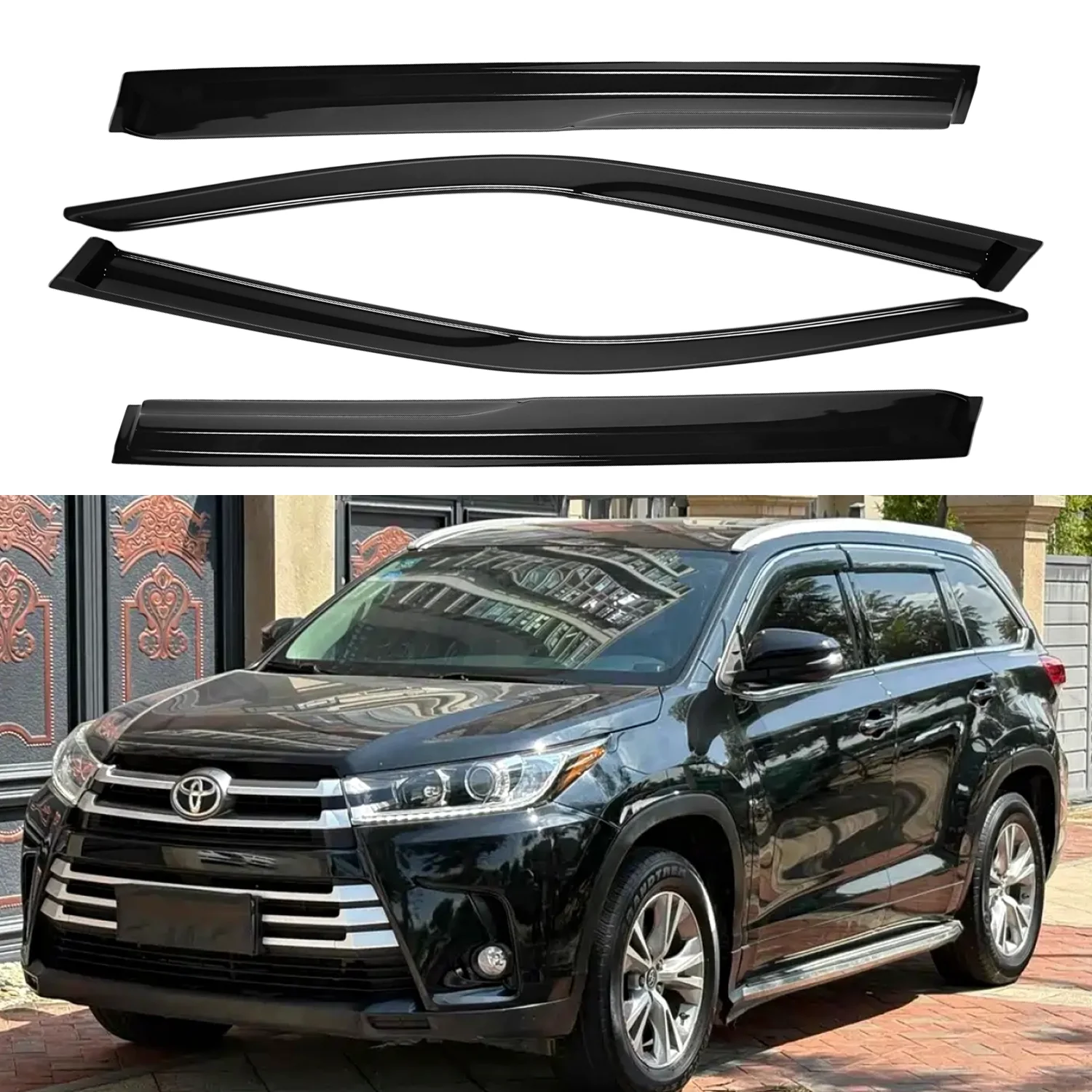 

For Toyota Highlander 4-Door 2014-2019 Smoke Window Deflectors Outside Mounted 4pcs Set with Drain Channels 1.5MM Thickness Boxed