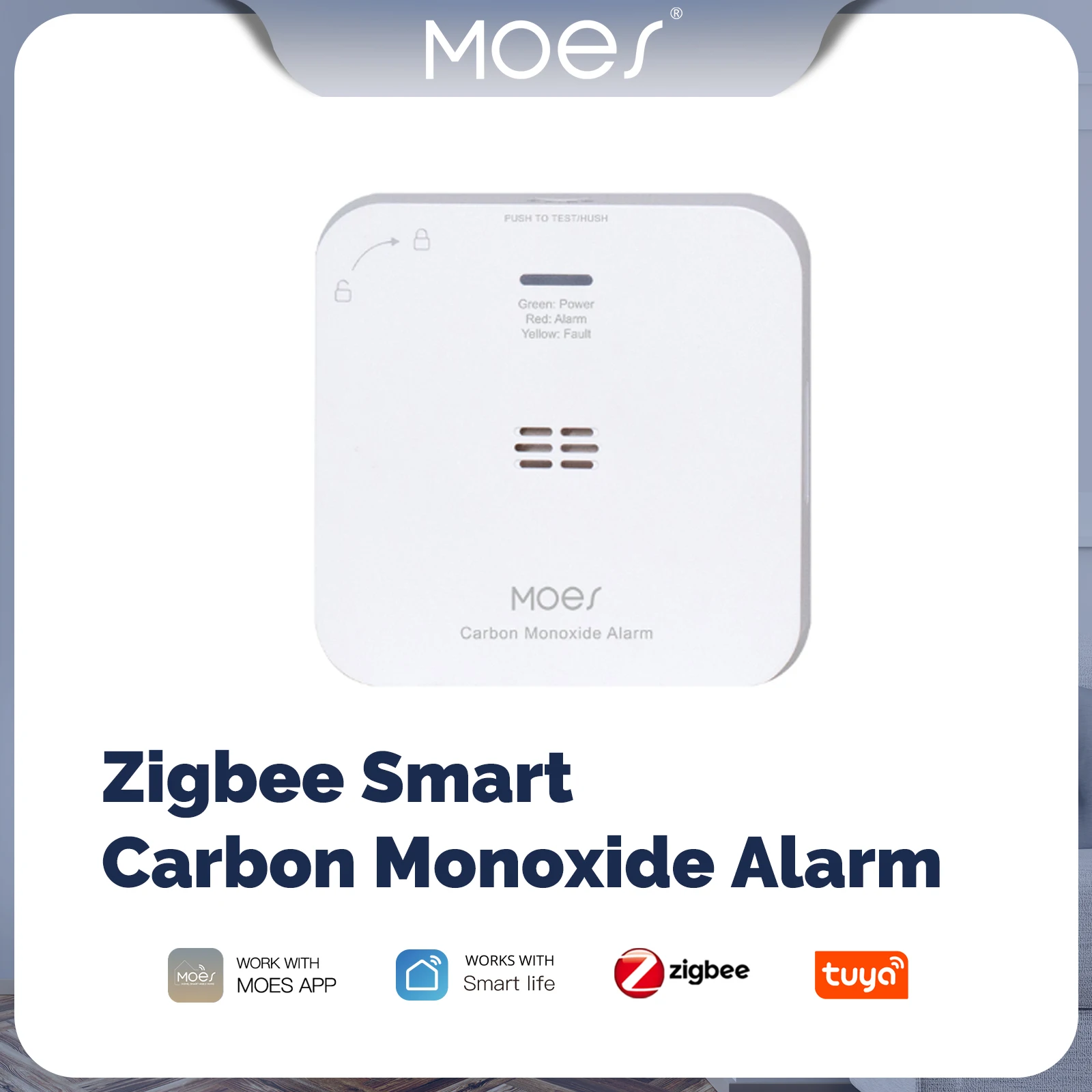 MOES Tuya ZigBee CO Detector Alarme Vazamento de Gás Detector de Monóxido de Carbono Sem Fio Sirene de Gás Doméstica Sensor de Alarme Segurança Inteligente para Casa