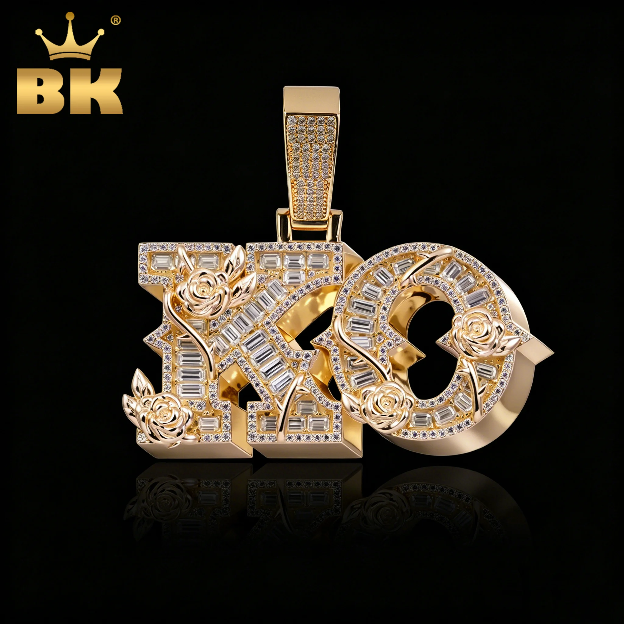 THE BLING KING Custom 3D Rose Flower Initial Letters Pendant Necklace Iced Out Baguettecz Name HipHop Jewelry Gift For Men Women