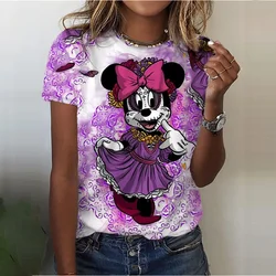 Disney Happy Halloween Women T-Shirt Cartoon Minnie Mouse Tops Tees Casual Streetwear Female Fashion Outfit Harajuku Clothing