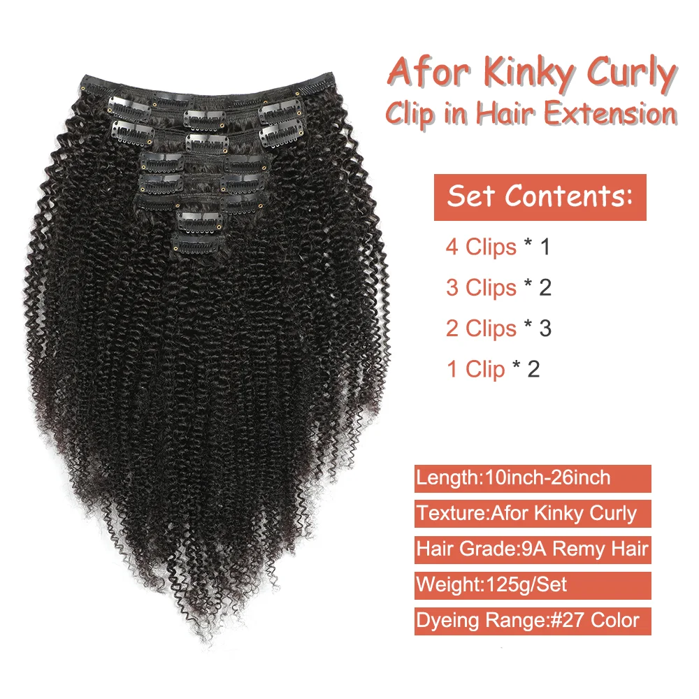 Afro Kinky Curly Clip In Human Hair Extensions Machine-Made Remy Triple Wefts Human Hair For Black Women 10inch-26inch