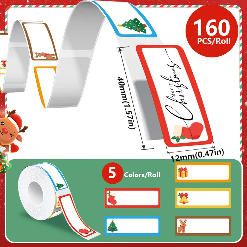 12x40mm MERRY Christmas Klebeetikett Phomemo D30 Marklife P15 P12 Weihnachtsmann-Design Geschenk Festival Dekoratives Papierkartenetikett – Detail 2