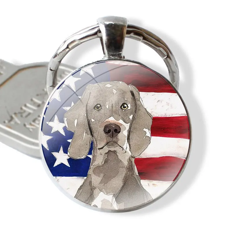 Weimaraner-Porte-clé avec cabochon en verre fait à la main, pendentif chien art AIN