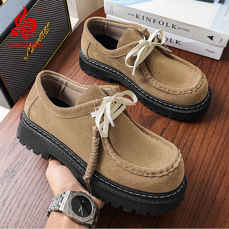 Zapatos Retro de canguro de suela gruesa Para Hombre, Zapatos informales de cuero con plataforma, Zapatos de herramientas de gamuza esmerilada Para Hombre