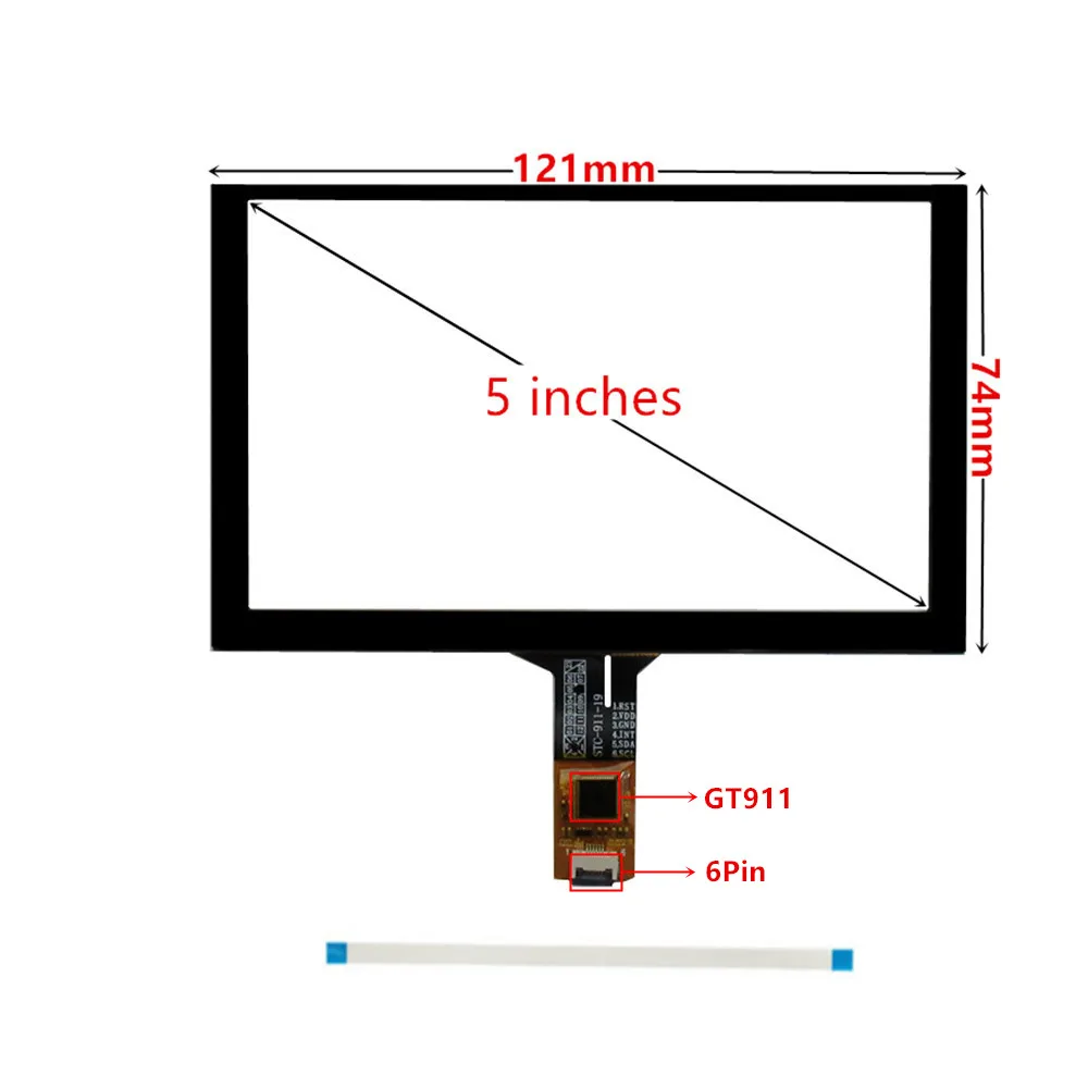 5 Inch 120mm*73mm Capacitive Touch Digitizer Raspberry Pi GPS Navigation Touch Screen Panel Glass+USB Driver Board