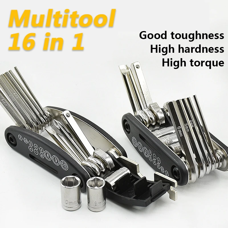 

Мотоциклетный многофункциональный инструмент 16 в 1, складной велосипед, многофункциональные инструменты, портативный набор инструментов из углеродистой стали с головкой и винтами