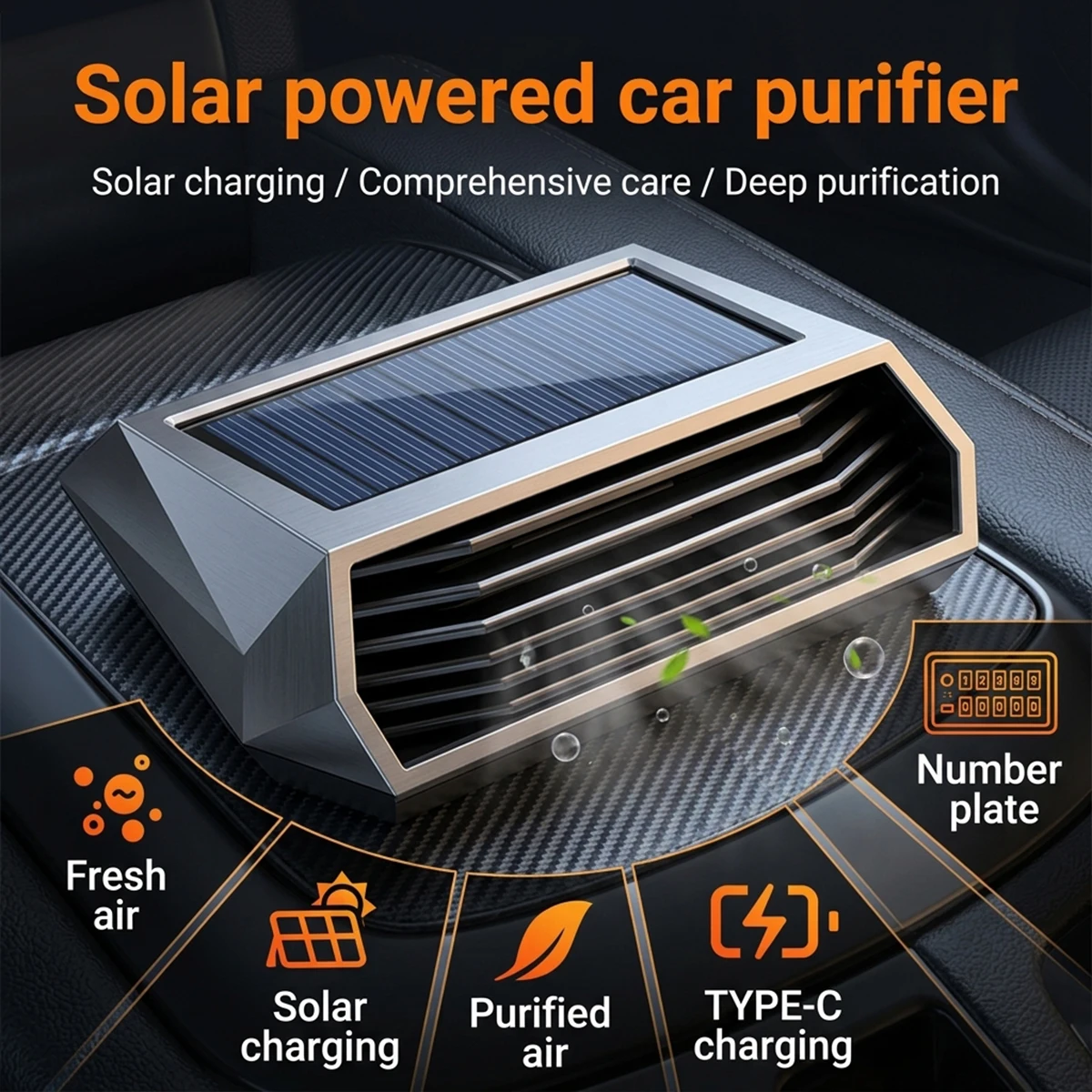 Solar Car Ozone Air Purifier Auto Vibration Sensor Start‑Stop Negative Ion Cleaner Remove Smoke Bad Odor Auto For Car Freshener