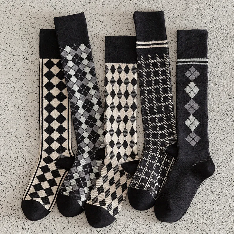 New Fashion Thick Women Black High Sock Autumn Winter Lady Comfortable Plaid Warm Long Socks For Women